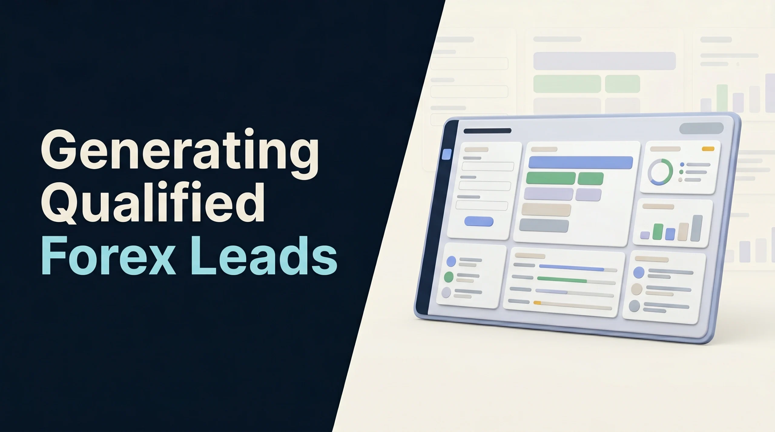 3D forex lead qualification dashboard beside the headline Generating Qualified Forex Leads.